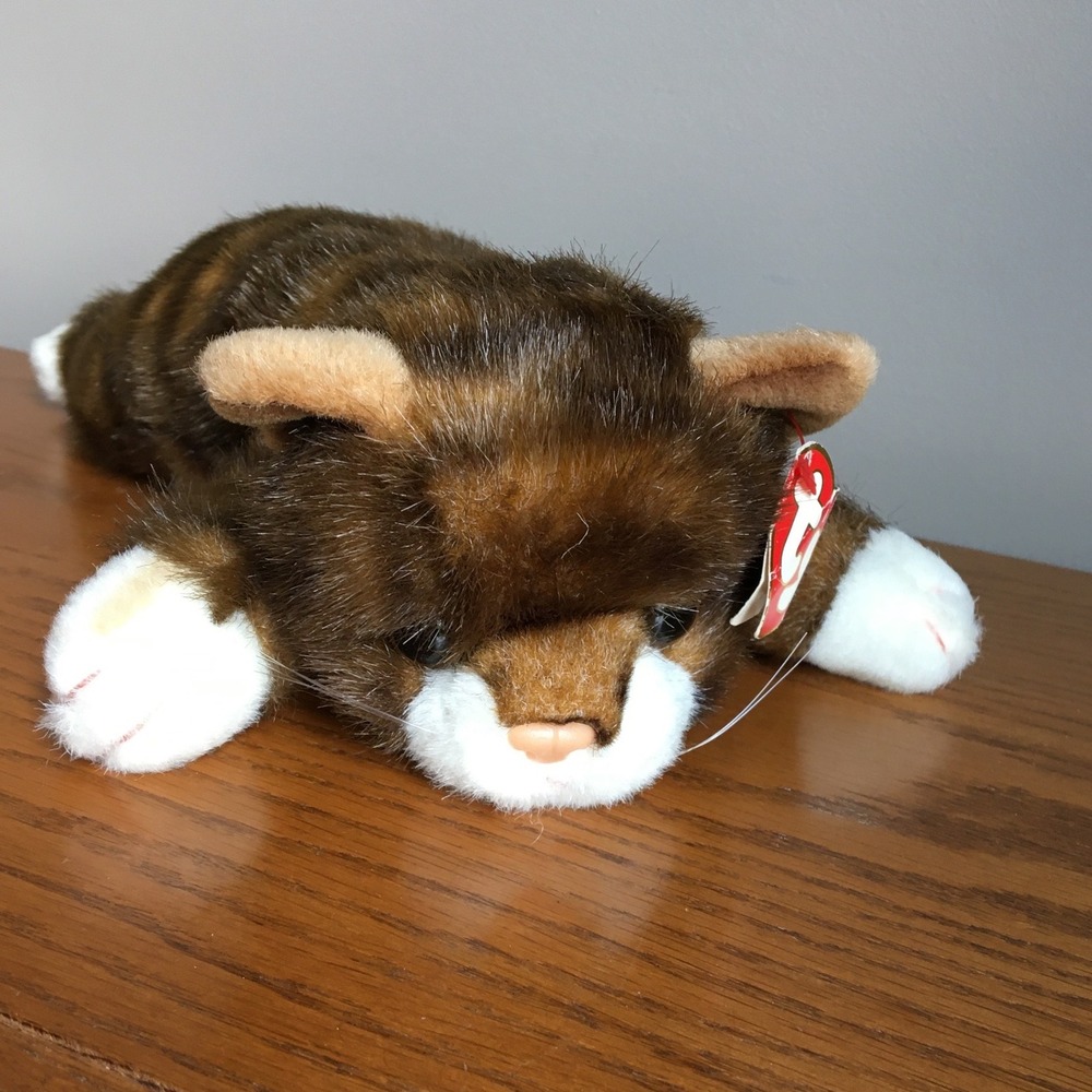Ty Spice Cat Plush Toy Striped Tabby Classic Blue Ribbon 1997